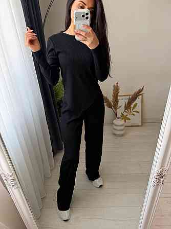 Женский стильный повседневный костюм двойка турцкий рубчик Черный, 50/52 Одесса