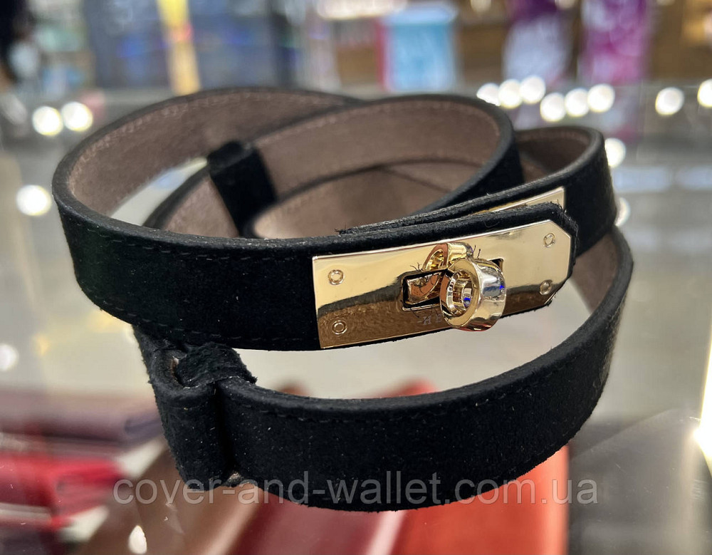 Тонкий жіночий замшевий ремінь чорного кольору з стильною пряжкою Kelly 20 мм Puos Київ - фото 8