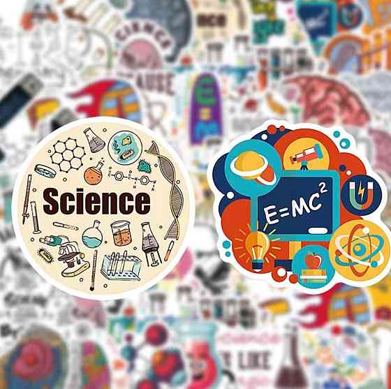 Набір наліпок Наука 50 шт, вінілові стікери Science для ноутбука, телефону, планшета, водостійкі наклейки для дітей та підлітків Київ