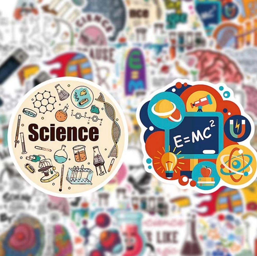 Набор наклеек Наука 50 шт, виниловые стикеры Science для ноутбука, телефона, планшета, водостойкие наклейки для детей и подростков Киев - изображение 1