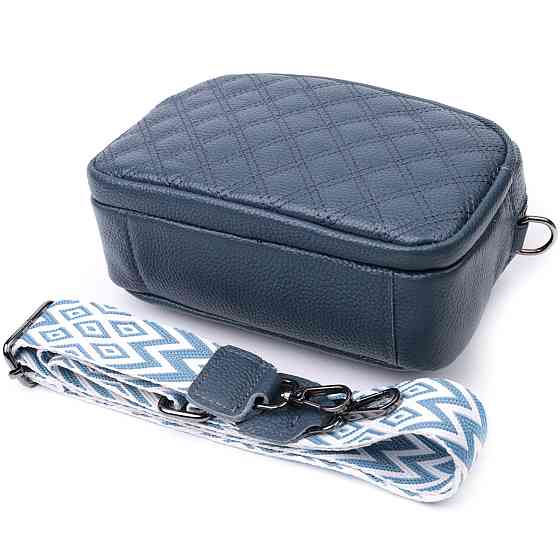 Стильна жіноча сумка прошита ромбами на лицьовій стороні з натуральної шкіри Синя (Vintage) Київ