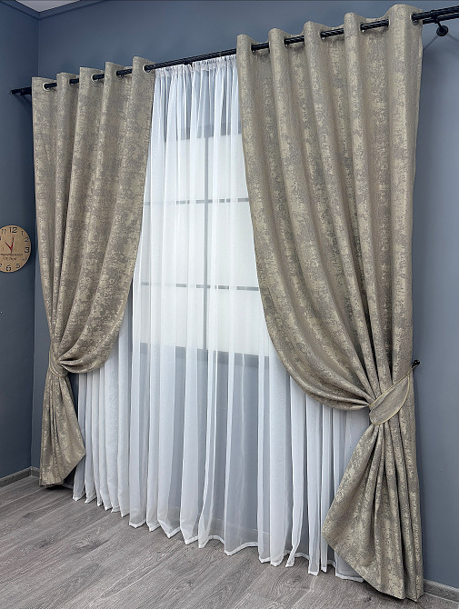 Комплект штор на люверсах VR-Textil Жакард Sultan XO № 1144ш кавово-сірий 150х250 см 2 шт (37-0158) Київ - фото 3