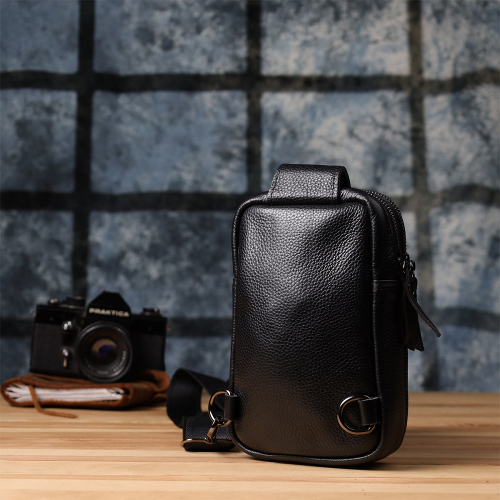 Сумка-слінг для чоловіків з натуральної шкіри Vintage 22955 Чорний Київ - фото 10