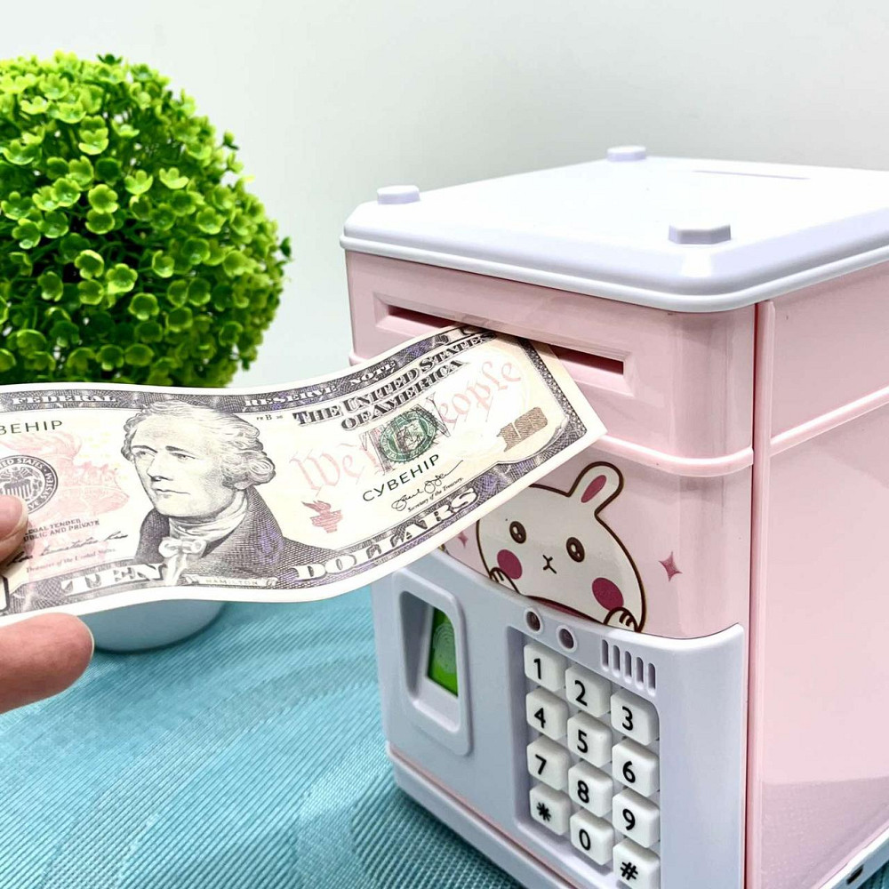 Сейф-скарбничка Банківський термінал з кодовим замком відбиток затягує купюри звук підсвічування від аккамулятора Рожевий Вид2 Чернігів - фото 2