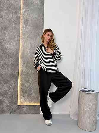 Женский стильный повседневный костюм поло на пуговицах, брюки палаццо тринитка. Графит Одесса