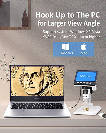 Цифровой микроскоп Aopick 4.3” LCD 1000X с подсветкой для монет плат часов детей исследований для Wi Киев - изображение 4