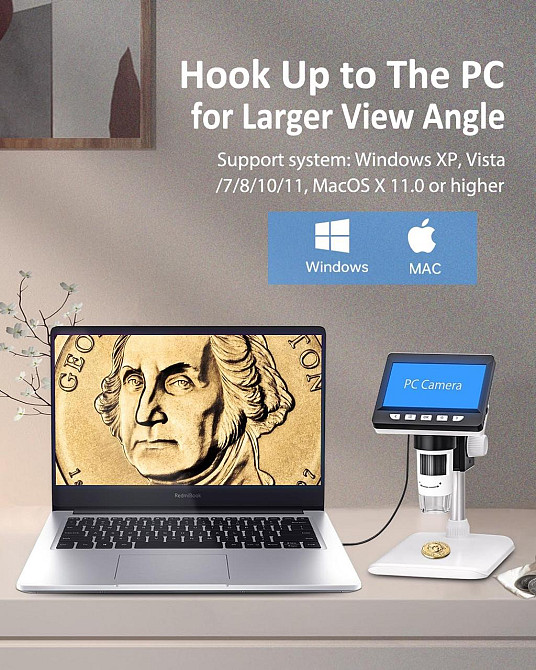 Цифровий мікроскоп Aopick 4.3” LCD 1000X з підсвіткою, USB для монет плат дітей годинників досліджень Windows Mac Київ - фото 4