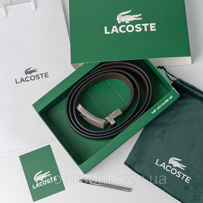 Двосторонній шкіряний ремінь з натуральної шкіри Lacoste (985) Київ - фото 5