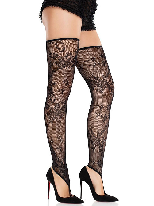 Чулки Leg Avenue Floral Net Toe Loop Footless Thigh Highs One Size Sex Aura Киев - изображение 3