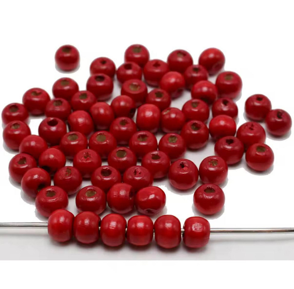 Червоні дерев’яні намистини 8 мм – набір 50 шт для рукоділля та прикрас Київ - фото 1