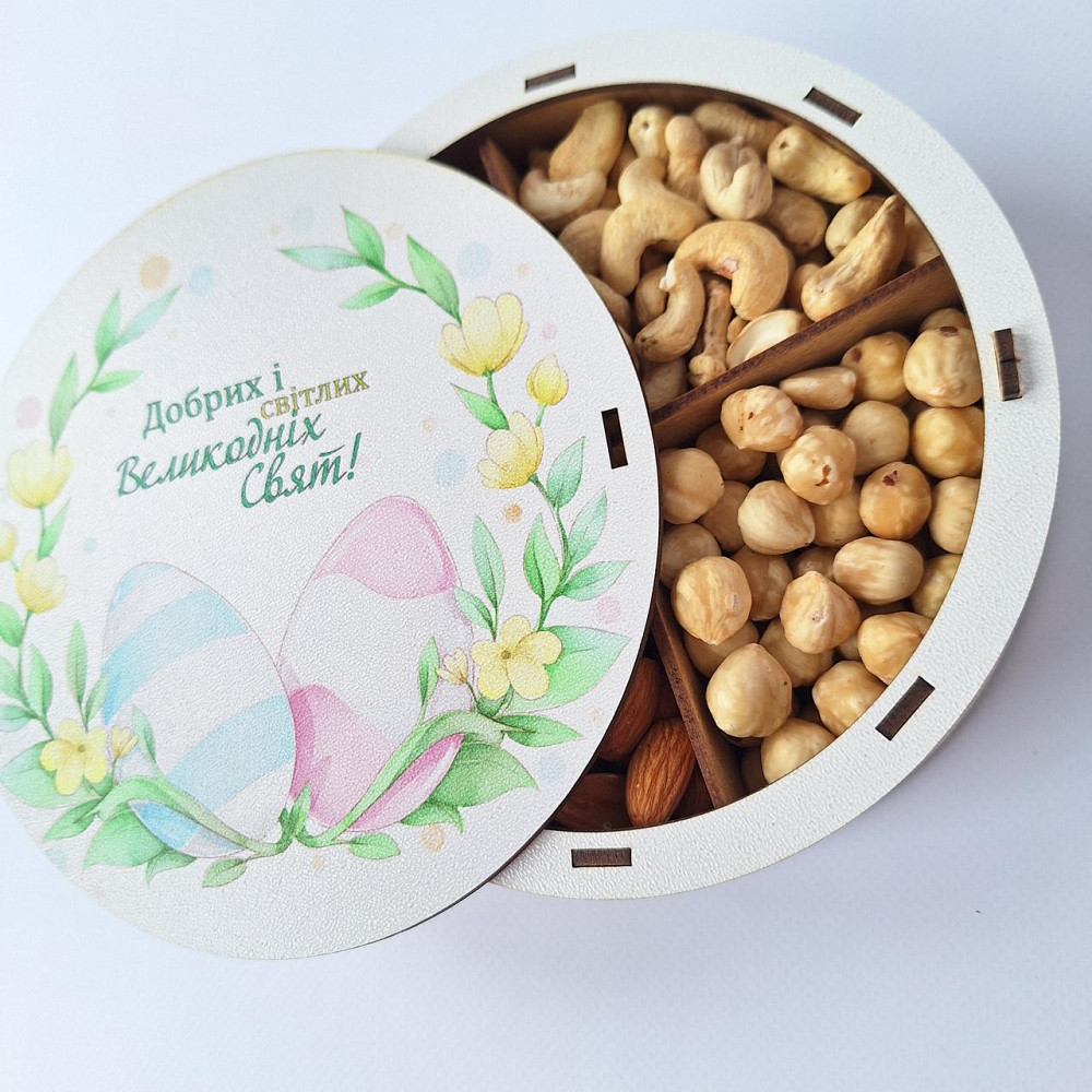 Подарунковий набір горіхів у дерев'яній коробочці 300 грамів, до Великодня. Одеса - фото 3