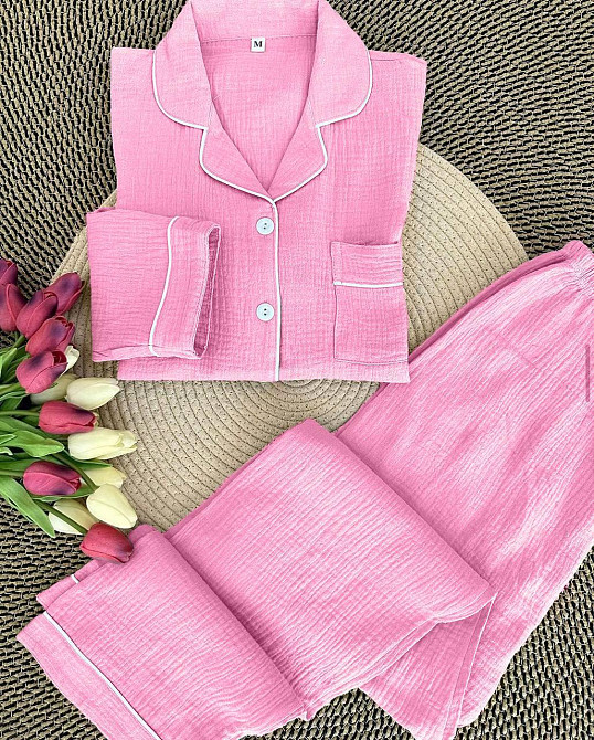 Женский базовый домашний костюм качественный турецкий муслин Розовый, 42/44 Одесса - изображение 1