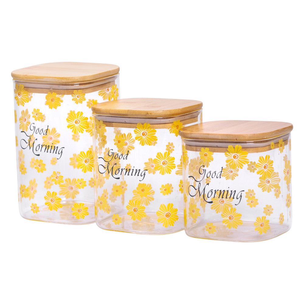 Yiwu Банки для сипучих продуктів набір з 3 шт з бамбуковими кришками 700 (мл), 900 (мл), 1.2 (л Коломия - фото 4