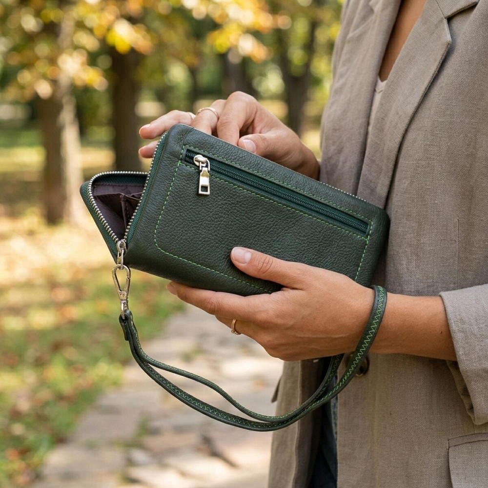Стильный кошелек-клатч для женщин с отделением под телефон ST Leather 23103 Зеленый Киев - изображение 12