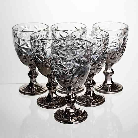 Набір келихів для вина 6 штук 240 мл винні келихи на ніжці скляні фужери для вина подарункові Сірий HP-19-182 Коломыя