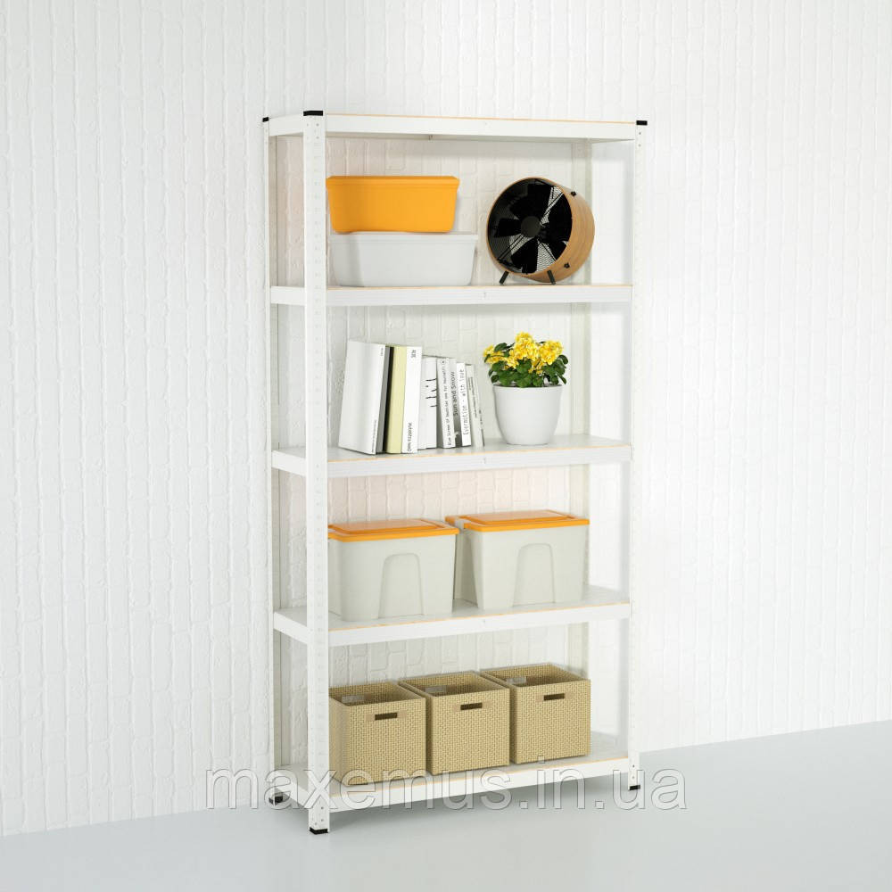 Металлический стеллаж для склада гаража и дома 180х90х40 прочный стеллаж с полками  разборной белый Мостиська - фото 2