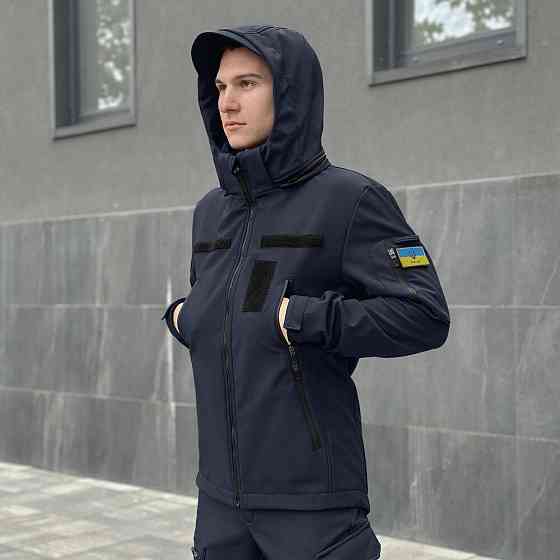 Темно-синяя мужская демисезонная куртка Pobedov Motive с липучками Киев