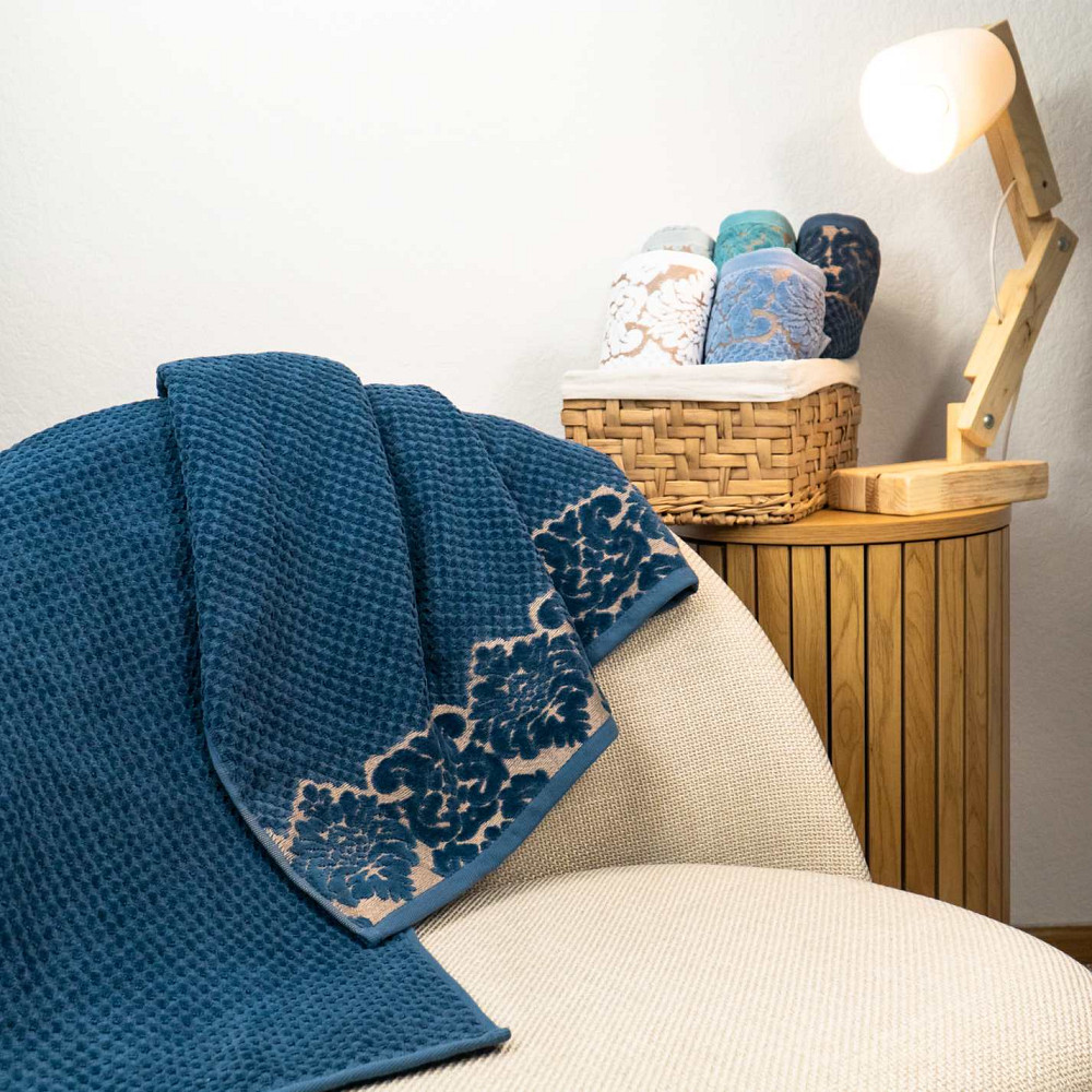 Рушник махровий для обличчя та рук 40x70см Damask Преміум якості Жакардове з велюром 550г/м2 (Темно-Синій) Суми - фото 2