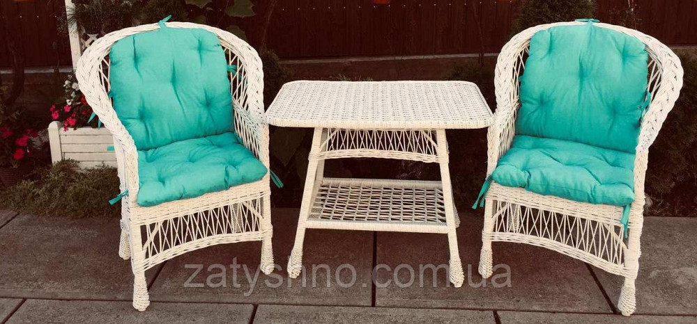 Білі плетені меблі |  Комплект плетеної із лози з накидками| меблі з лози для дачі Київ - фото 2