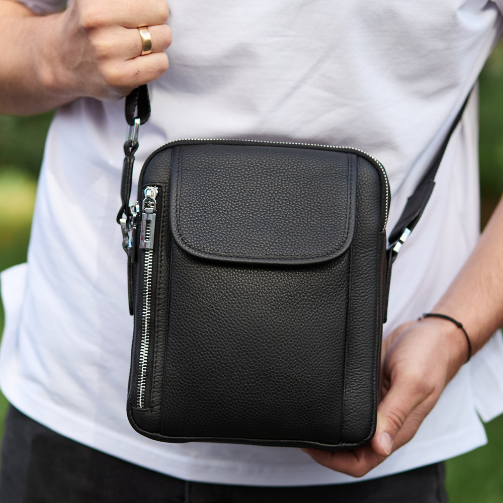 Чоловіча шкіряна сумка через плече Bexhill чорна Київ - фото 8