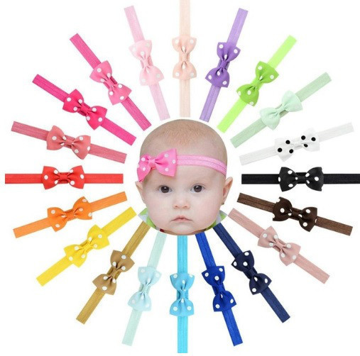 Детская розовая повязочка в горошек - окружность 36-60см, бантик 7,5см Киев - изображение 2