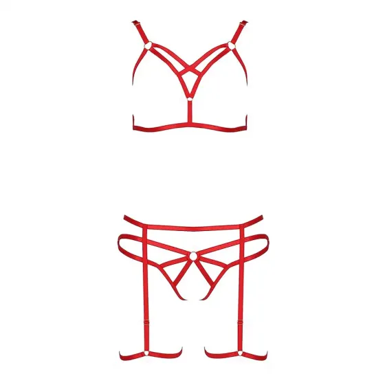 Комплект білизни Passion Exclusive MAGALI SET OpenBra S/M, red, стрепи, ліф, трусики і пояс Львов