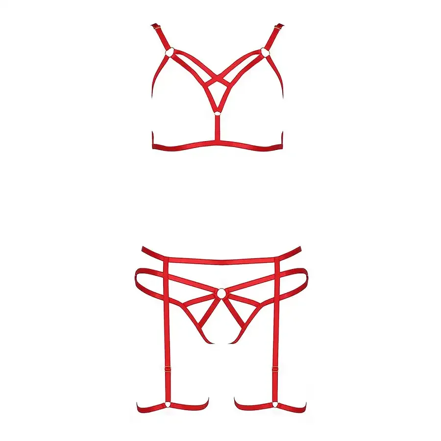 Комплект білизни Passion Exclusive MAGALI SET OpenBra S/M, red, стрепи, ліф, трусики і пояс Львов - изображение 4