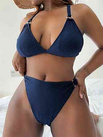 Раздельный купальник большого размера с высокой талией женский синий Киев