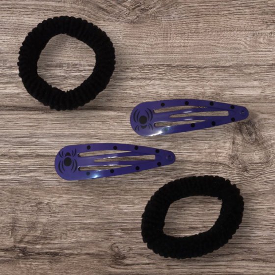 Набір 2 шпильки фіолетові та 2 резинки для волос на Хелловін чорний Київ