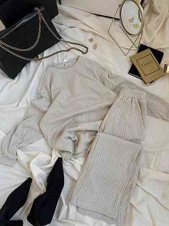 Женский базовый теплый костюм: кофта и брюки ангора рубчик Бежевий, 42/44 Одесса