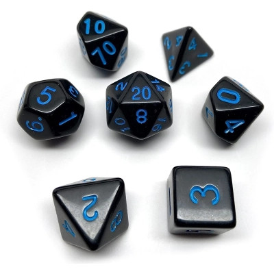 Набор кубиков для настольных игр Games 7 Days Opaque 7 Dice Set - Black (w-blue) (g7dopaq12) Винница - изображение 1