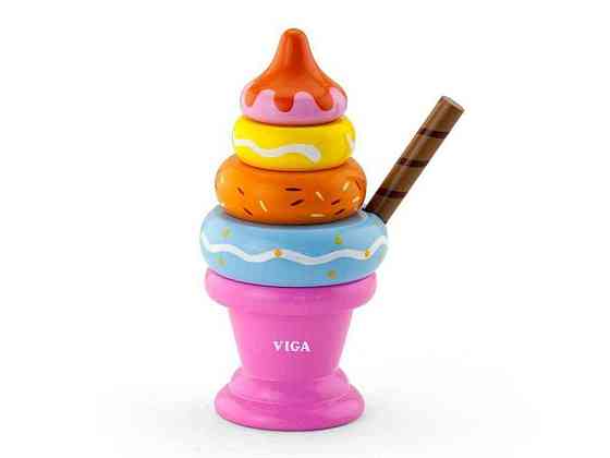 Пірамідка 4ел. 7см деревяна Морозиво рожевий (51321) ТМ Viga Toys Київ