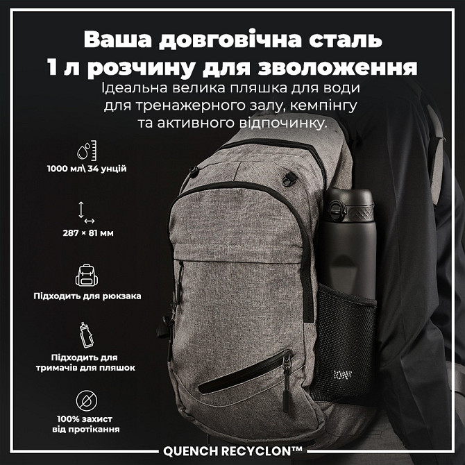 Пляшка для води ION8 1000 мл. (ЕКО пляшка) BPA Free, Black Каменское - изображение 5