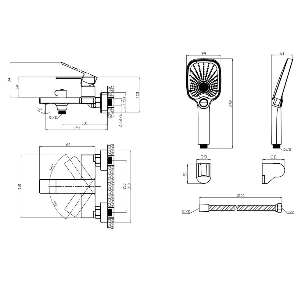 Змішувач для ванни Qtap Gemini (з душовим гарнітуром) QTGEM259CRM45681 Chrome Київ - фото 2