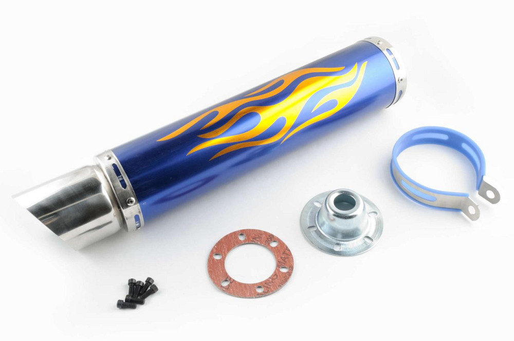 Глушник (тюнінг) 420*10 см, кріп. Ø78mm (нержавіюча сталь, полум'я, синій, прямоток, mod:1) Мукачево - фото 1