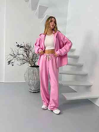 Женский стильный повседневный весенний костюм 100% хлопок Розовый Одесса