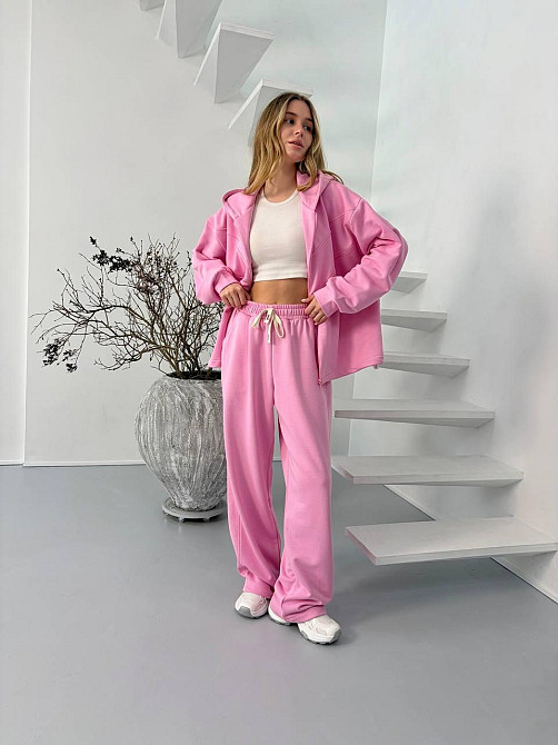 Жіночий стильний повсякденний весняний костюм 100% бавовна Рожевий Одеса - фото 1