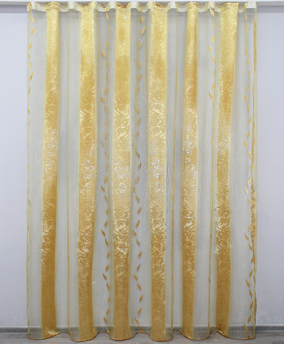 Тюль органза з нейлоновою вишивкою колір напівпрозорий з золотистим 1284т Київ - фото 2