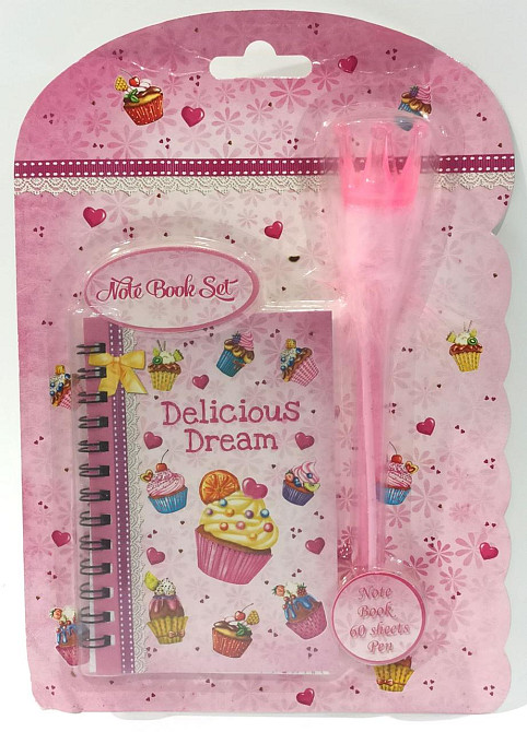 Блокнот на пружині 120x80mm, 70g, 60 л, ручка-пушок з короною, Смачні тістечка, шт Київ - фото 1