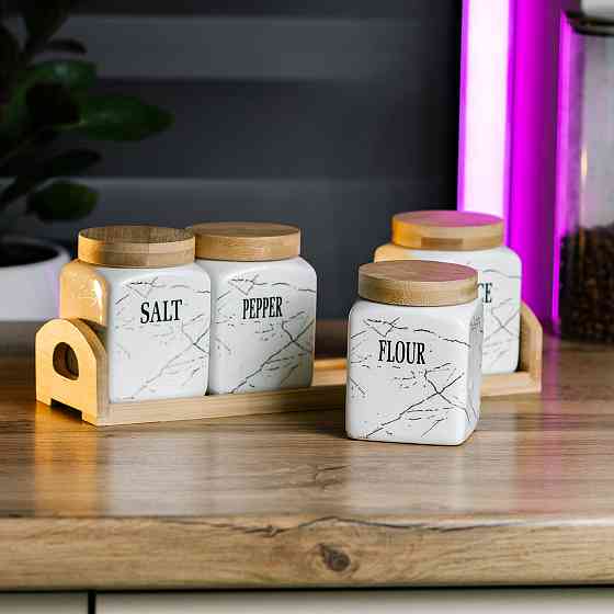 Набір для сипучих продуктів 4 штуки по 300 мл на бамбуковій підставці HP1210 Коломия