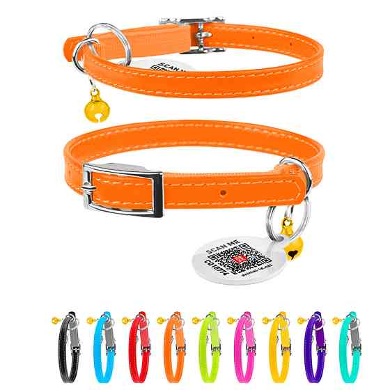 Нашийник для котів шкіряний WAUCAT Glamour з QR паспортом, без прикрас, XXS, Ш 9 мм, Дов 22-30 Коломыя