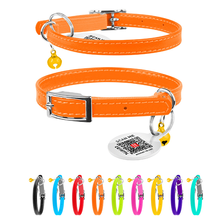 Нашийник для котів шкіряний WAUCAT Glamour з QR паспортом, без прикрас, XXS, Ш 9 мм, Дов 22-30 Коломия - фото 1