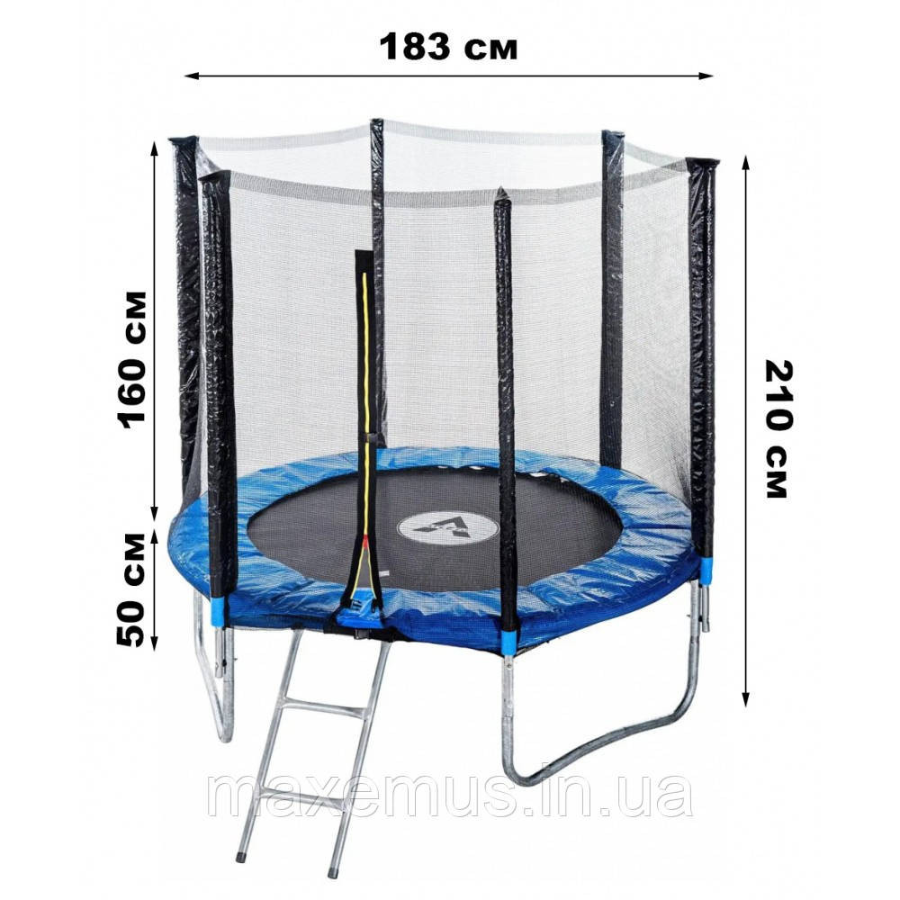 Батут Atleto 183 см (6 ft) с защитной сеткой и лестницей детский садовый батут синий Blue Edition Мостиська - фото 9