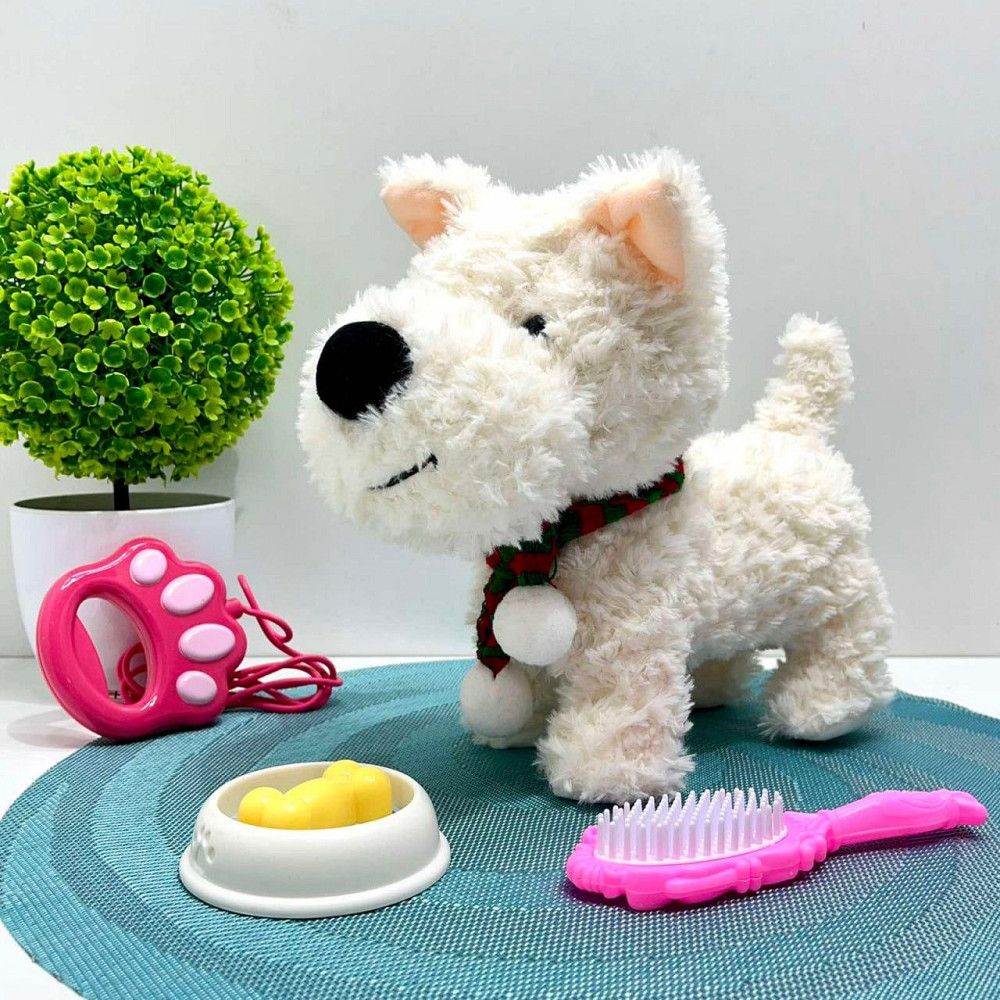 Собачка інтерактивна на повідку ходить виляє хвостом видає звуки повідок д/в реагує на дотик і ляскання долонь знімний шарфик Чернигов - изображение 1