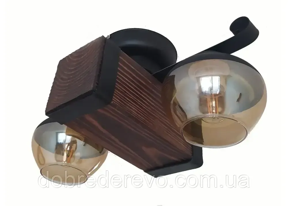 Дерев'яний світильник балка склянним плафоном Вижниця - фото 1