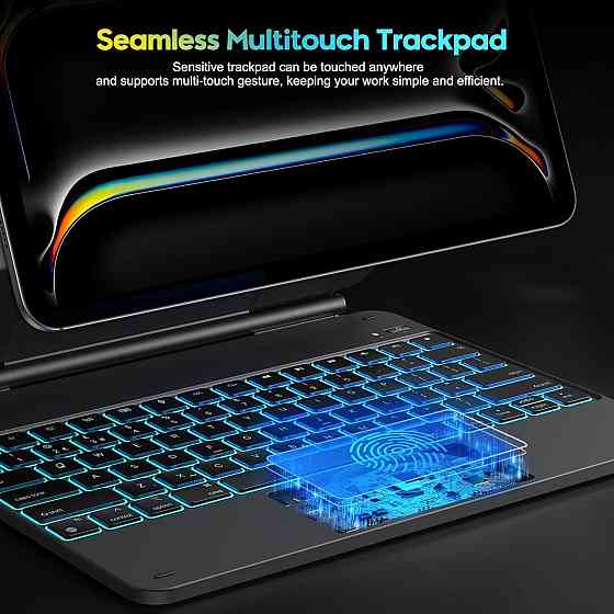 Клавіатура bluetooth для ipad pro 13 m4 2024 чохол з трекпадом підсвітка rgb usb c чорний uk layout кейс Киев