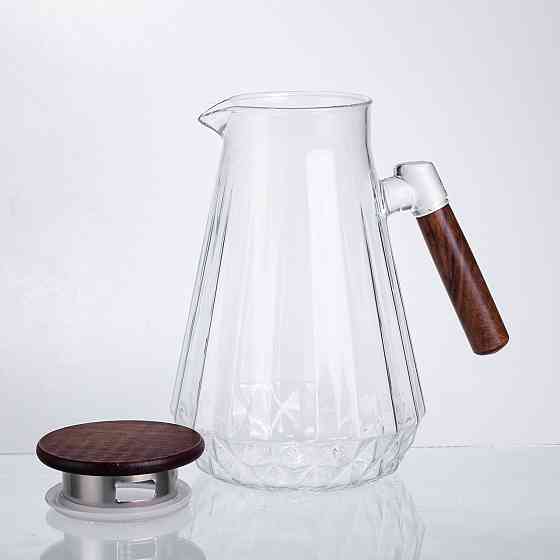 Глечик для напоїв 1.7 (л) для компоту, мохіто, лимонаду, сангрії скляний глечик із ручкою й бамбуковою кришкою 64486-71 Київ