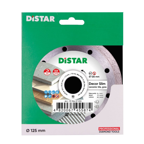 Диск алмазный отрезной 1A1R 125 Distar DECOR SLIM : диск 125х22,23х1,2мм, керамика, керамогранит Киев