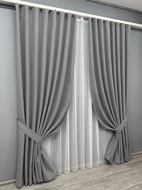 Комплект штор VR-Textil 100% блекаут ASHEN NIGHT 200х270 2шт і Тюль 500х270 1851ш-1153т сірий з білим 71-092/6 Київ - фото 2