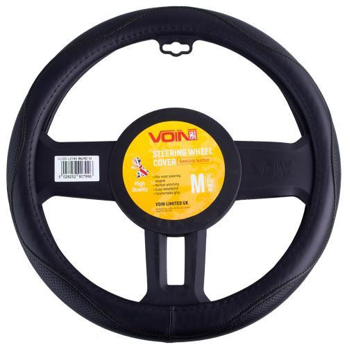 Шкіряний чохол на кермо VLOD-L2160 BK М чорний з одним швом Харків - фото 1